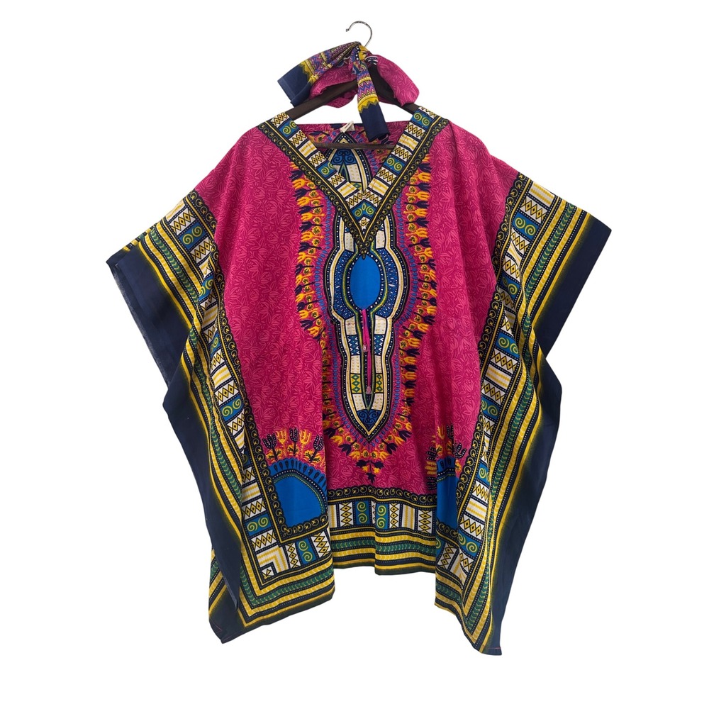 Ace Fashion Pink Dashiki Kaftan Tunic Top with Headband One‎ Size Adjustable